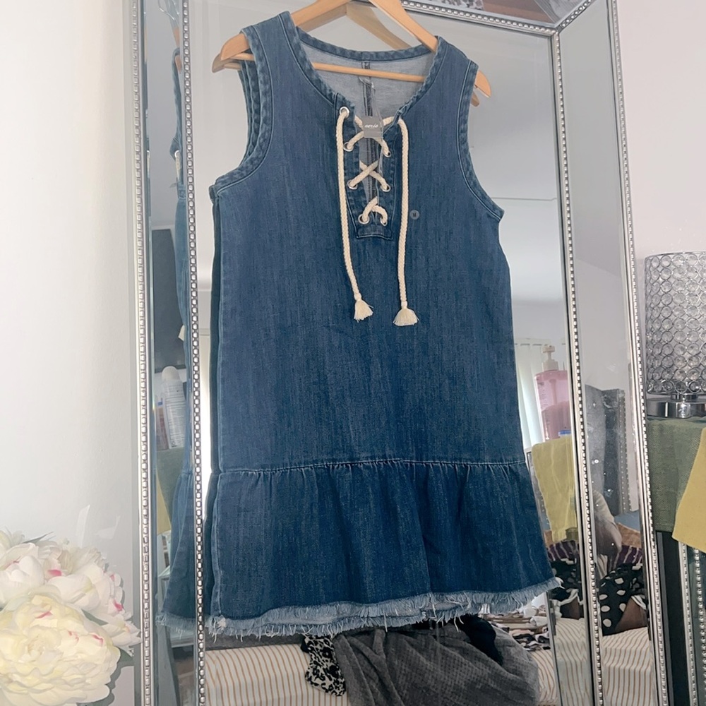 NWT Rope Lace Up Denim Dress